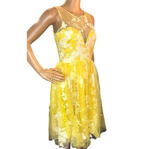 maniju Womens Sleeveless Floral Embroidered Dress Tulle Yellow Small Fairy Cotta
